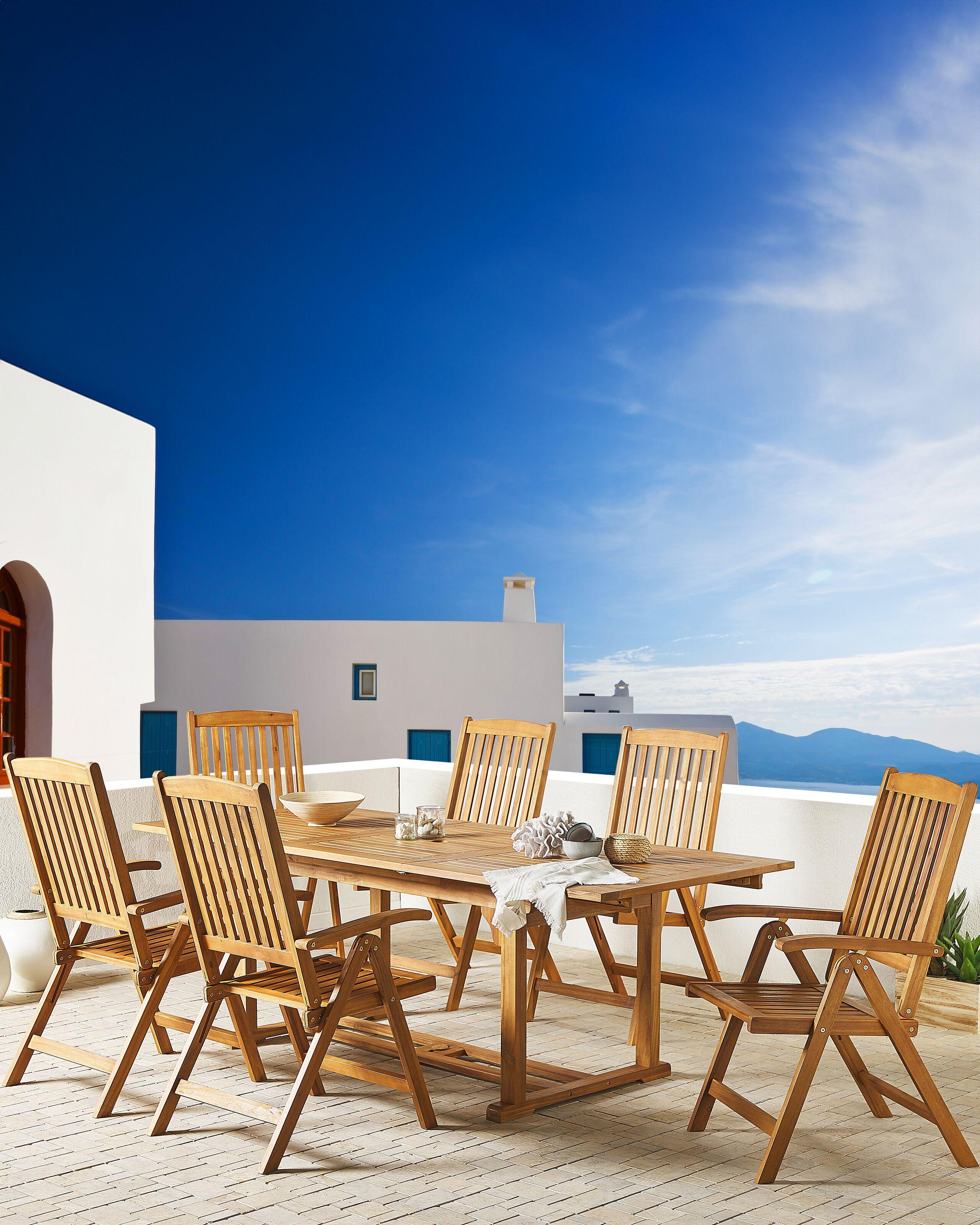 Beliani Gartenstuhl 6er Set aus Akazienholz Klassisch JAVA  