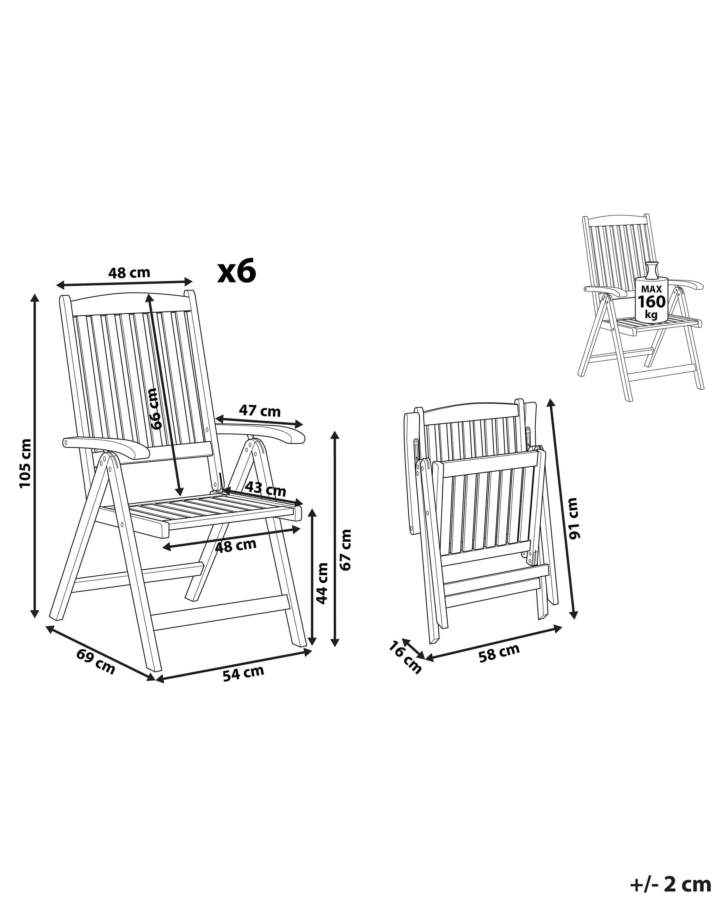 Beliani Lot de 6 chaises de jardin en Acacia Traditionnel JAVA  