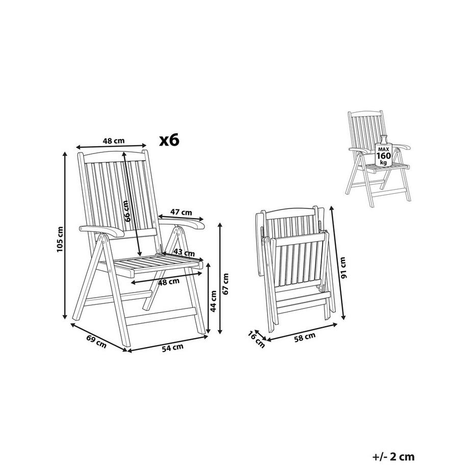 Beliani Gartenstuhl 6er Set aus Akazienholz Klassisch JAVA  
