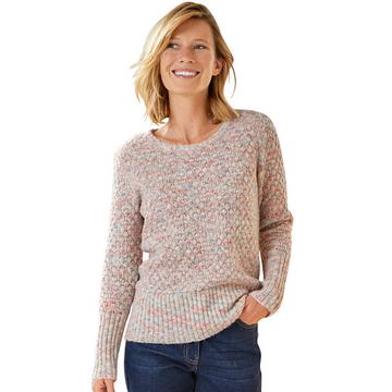 Pull maille multicolore col rond, manches longues.