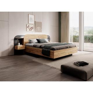 Vente-unique Letto con comodini 160 x 200 cm Con LED Naturale e Nero - JUVISIA  