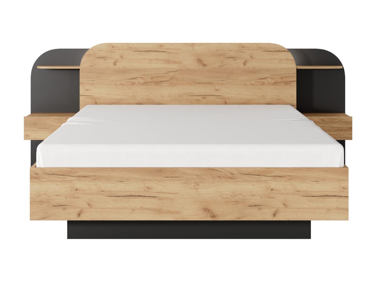 Vente-unique Bett mit Nachttischen 160 x 200 cm - Mit LEDs - Natur und Schwarz - JUVISIA  