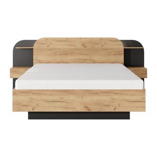 Vente-unique Letto con comodini 160 x 200 cm Con LED Naturale e Nero - JUVISIA  