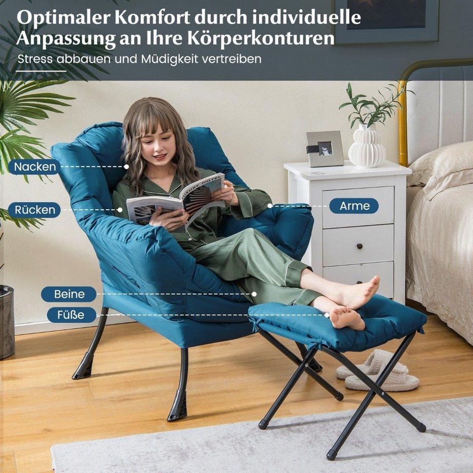 Northio Fauteuil avec tabouret & accoudoirs & poche latérale & repose-pieds fauteuil de relaxation fauteuil à oreilles  