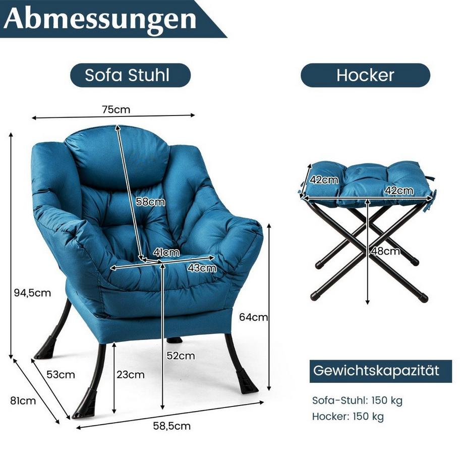 Fauteuil avec tabouret & accoudoirs & poche latérale & repose-pieds fauteuil de relaxation fauteuil à oreilles