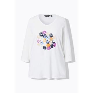 Ulla Popken  Shirt, Blüten, Classic, V-Ausschnitt, 3/4-Arm 