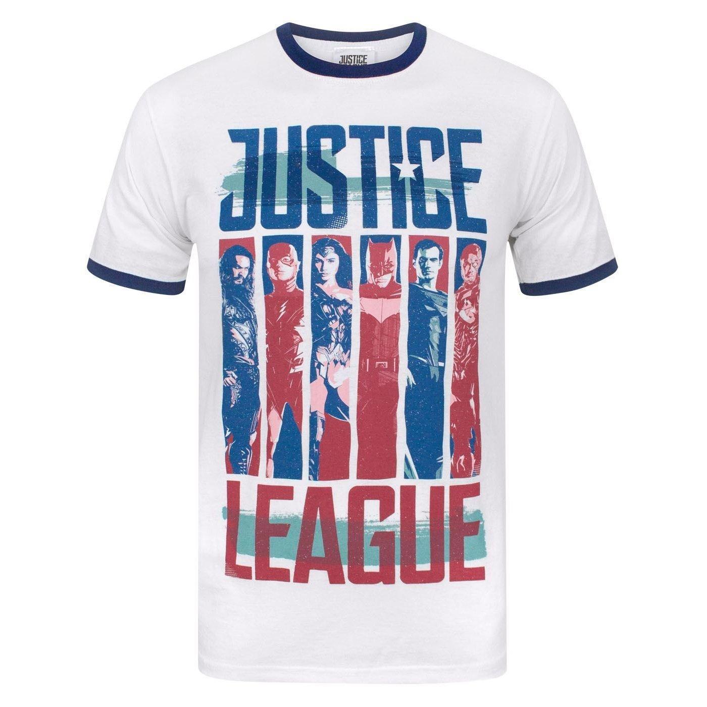 Justice League  Charakter Strips Ringer TShirt 