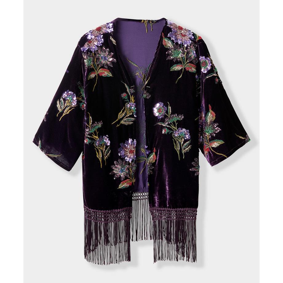 Joe Browns Samt Kimono mit Pailletten und Blumenmuster  