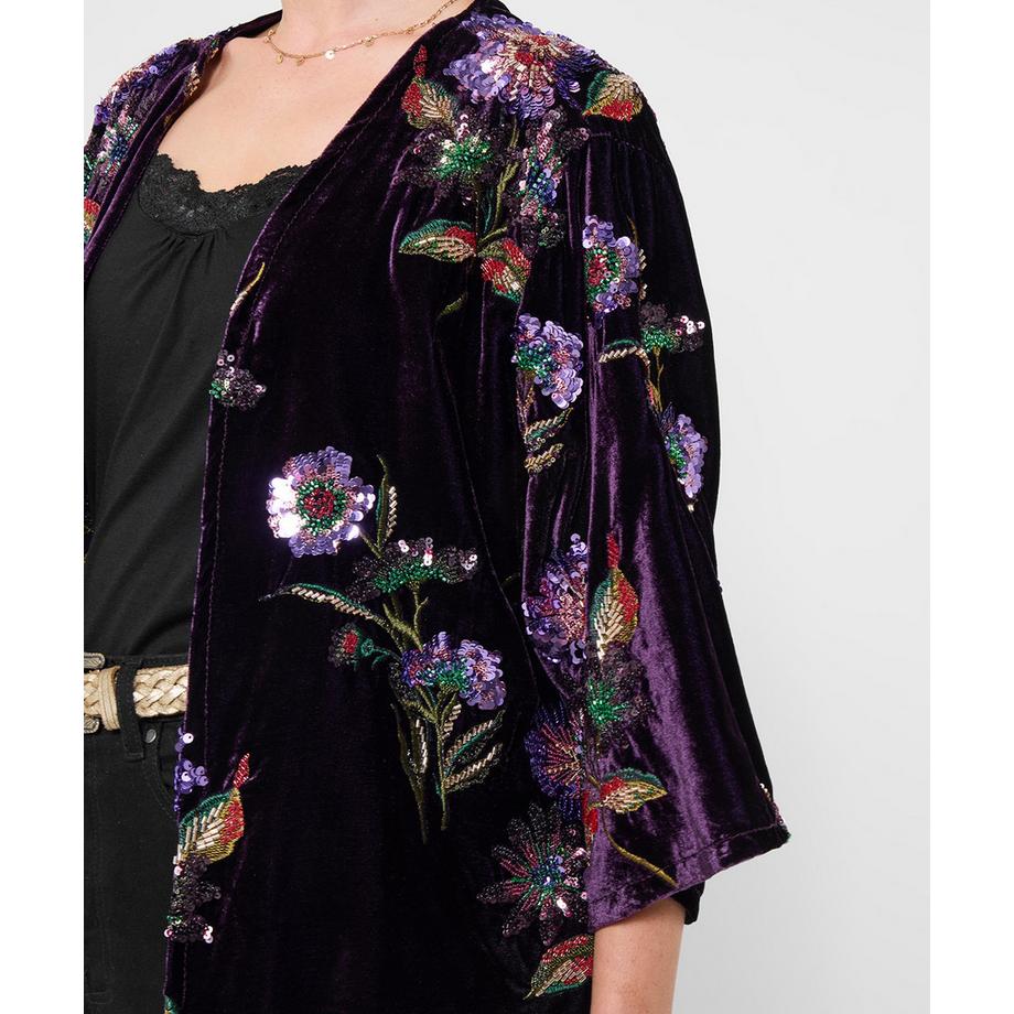 Joe Browns Samt Kimono mit Pailletten und Blumenmuster  