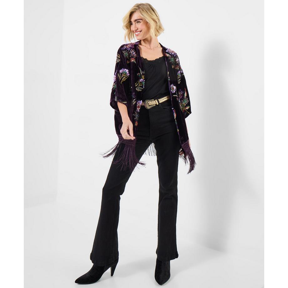 Joe Browns Samt Kimono mit Pailletten und Blumenmuster  