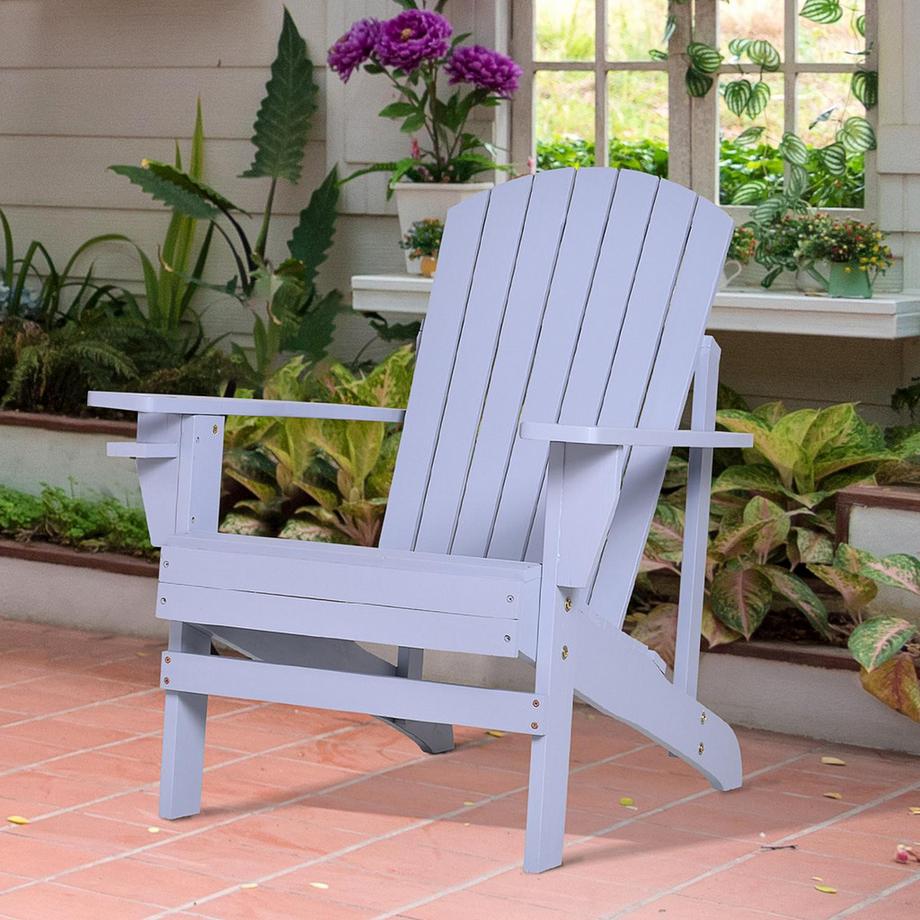 Northio Adirondack-Gartenstuhl Mit Becherhalter Gartenliege Balkonstuhl Massivholz Grau 72,5 X 97 X 93 Cm  
