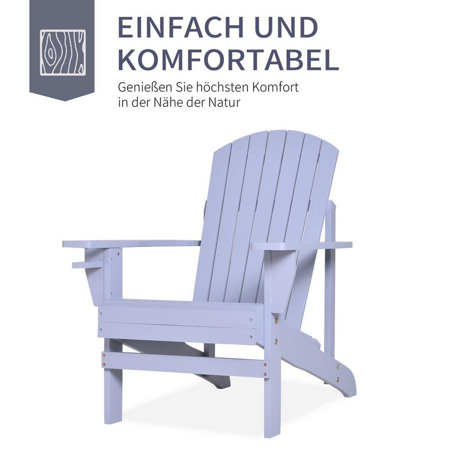 Northio Adirondack-Gartenstuhl Mit Becherhalter Gartenliege Balkonstuhl Massivholz Grau 72,5 X 97 X 93 Cm  