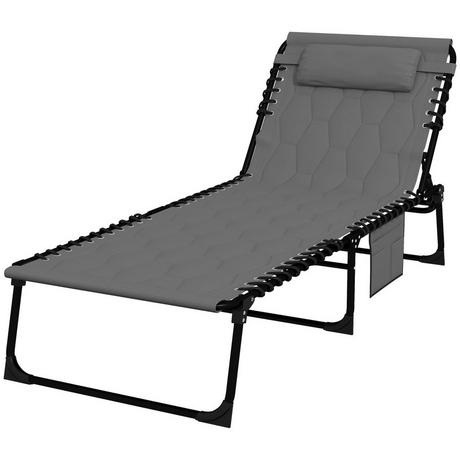 Northio Chaise longue de jardin pliante avec oreiller, chaise longue avec dossier réglable, poignée, avec poche latérale, Oxford, gris  