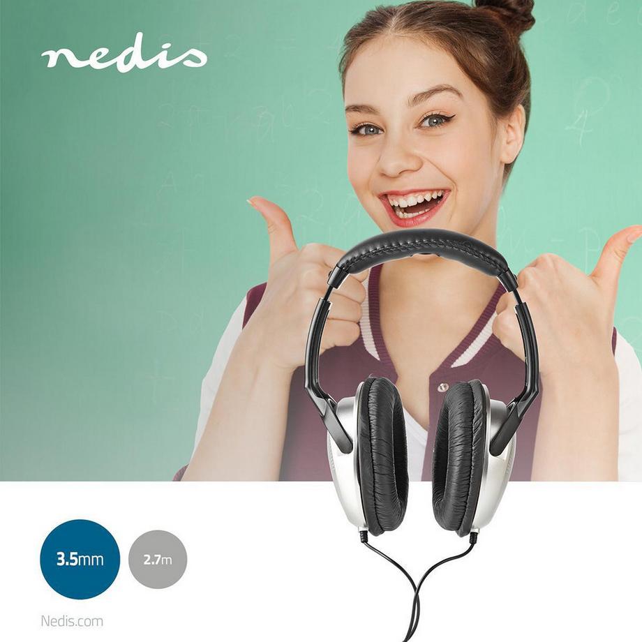 Nedis  Cuffie cablate per over-ear | Lunghezza del cavo: 2,70 m | Controllo del volume | Argento / nero 