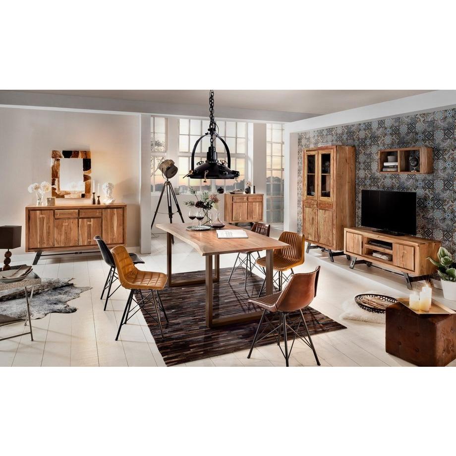 mutoni Massivholztisch 180x100 - Akazie natur - Metall  - mit Baumkante  