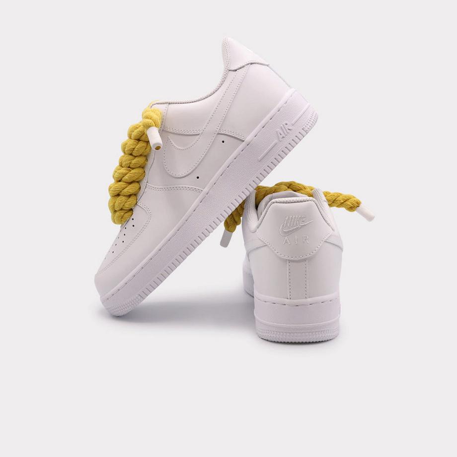 NIKE Air Force 1 White Rope Lace Yellow Baskets  