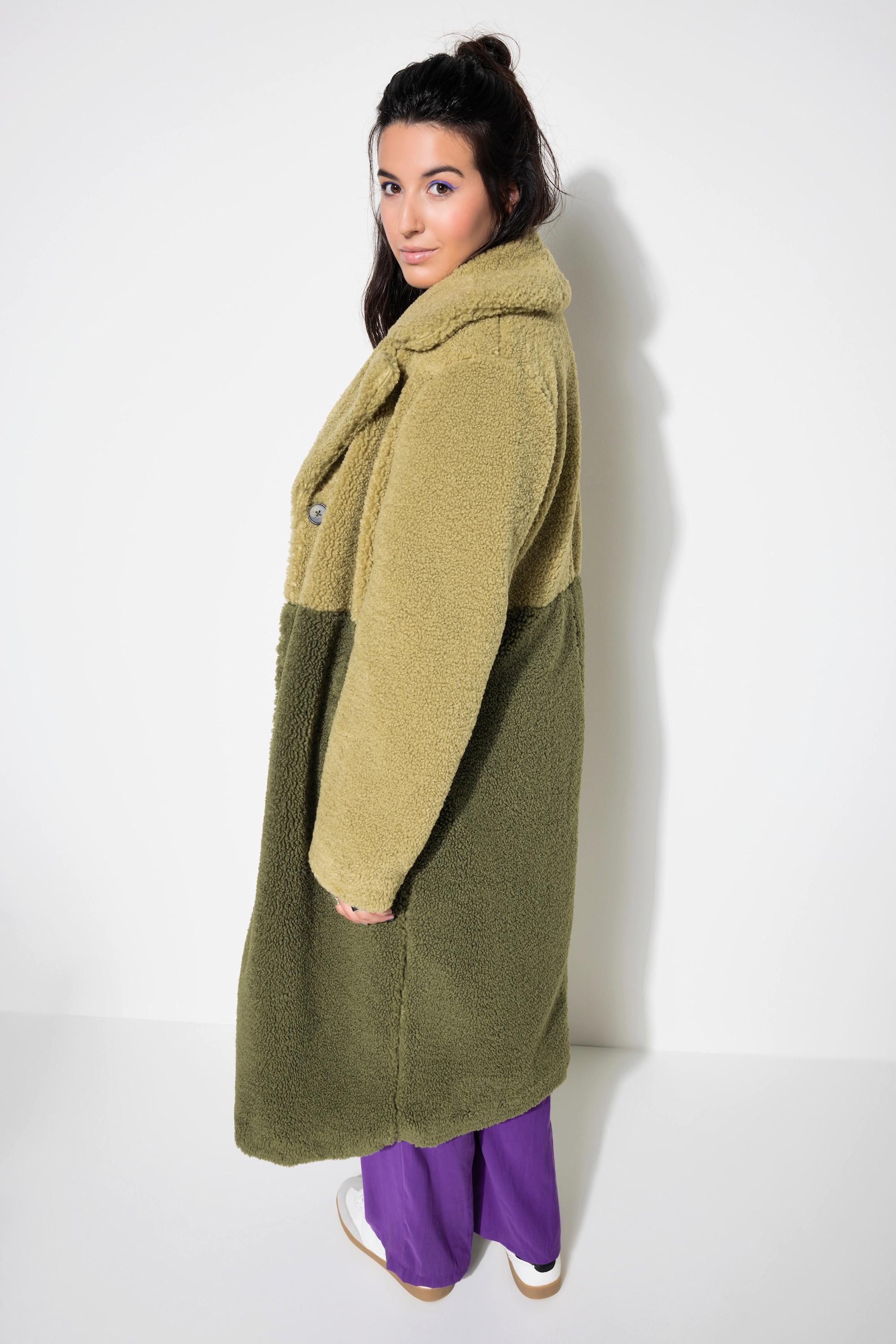 Studio Untold Cappotto Teddy Bicolore Taglio Dritto Revers Maniche Lunghe  