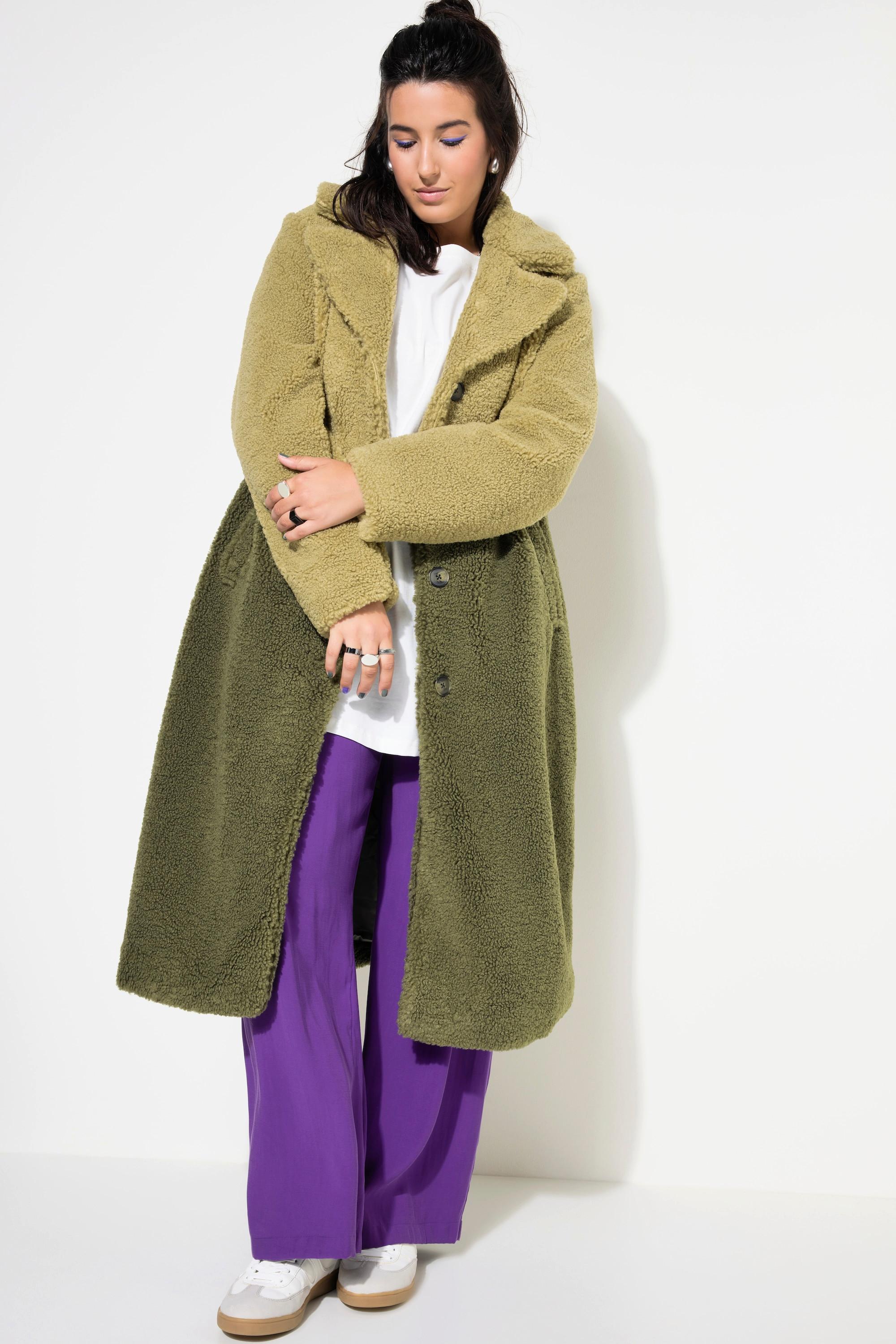 Studio Untold Cappotto Teddy Bicolore Taglio Dritto Revers Maniche Lunghe  