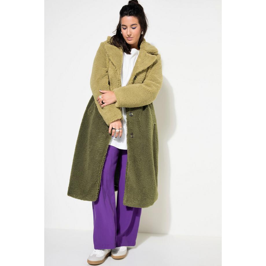 Studio Untold Teddymantel Straight Shape Zweifarbig Reverskragen Langarm  