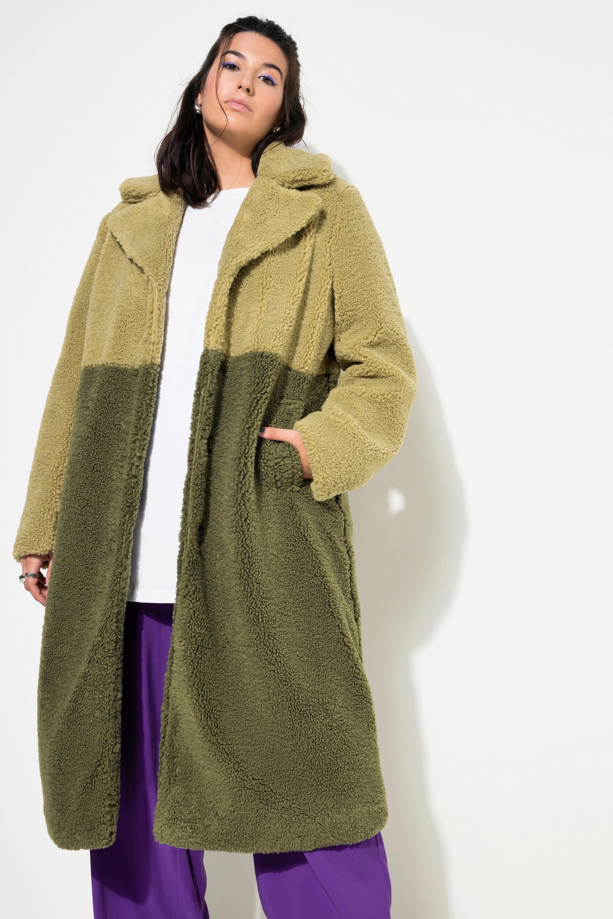 Studio Untold Cappotto Teddy Bicolore Taglio Dritto Revers Maniche Lunghe  