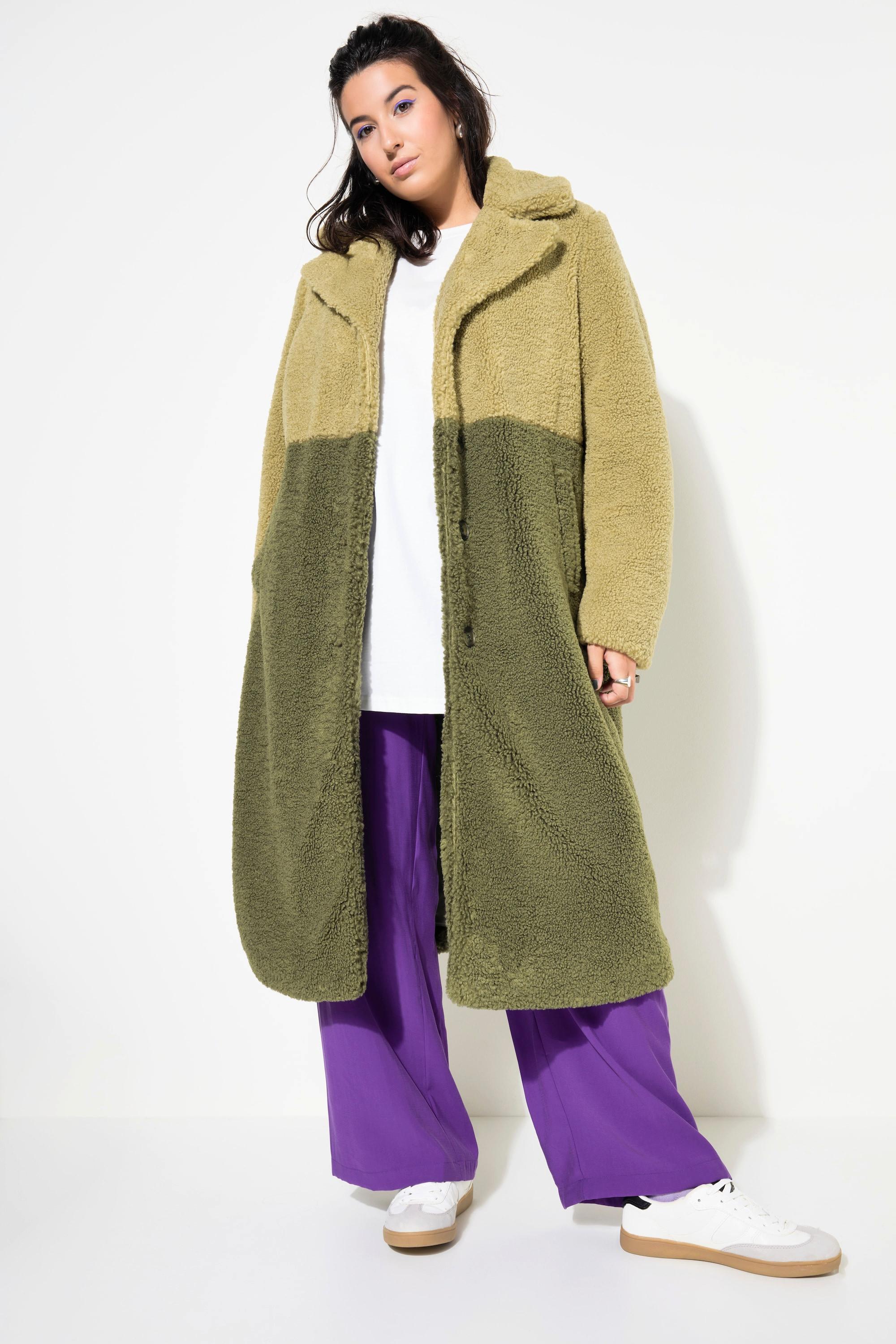 Studio Untold Cappotto Teddy Bicolore Taglio Dritto Revers Maniche Lunghe  