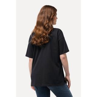 Ulla Popken  T-shirt à manches courtes. Coupe oversized avec décolleté rond. Message en tissu éponge 