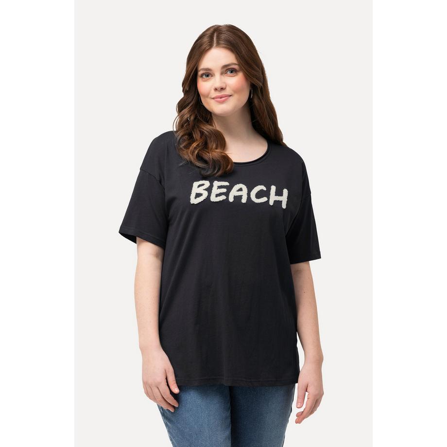 Ulla Popken T-shirt Oversized Message Tissu Éponge Col Rond Manches Courtes  