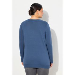 Ulla Popken  Pull col en V et manches longues, maille fine et confortable 