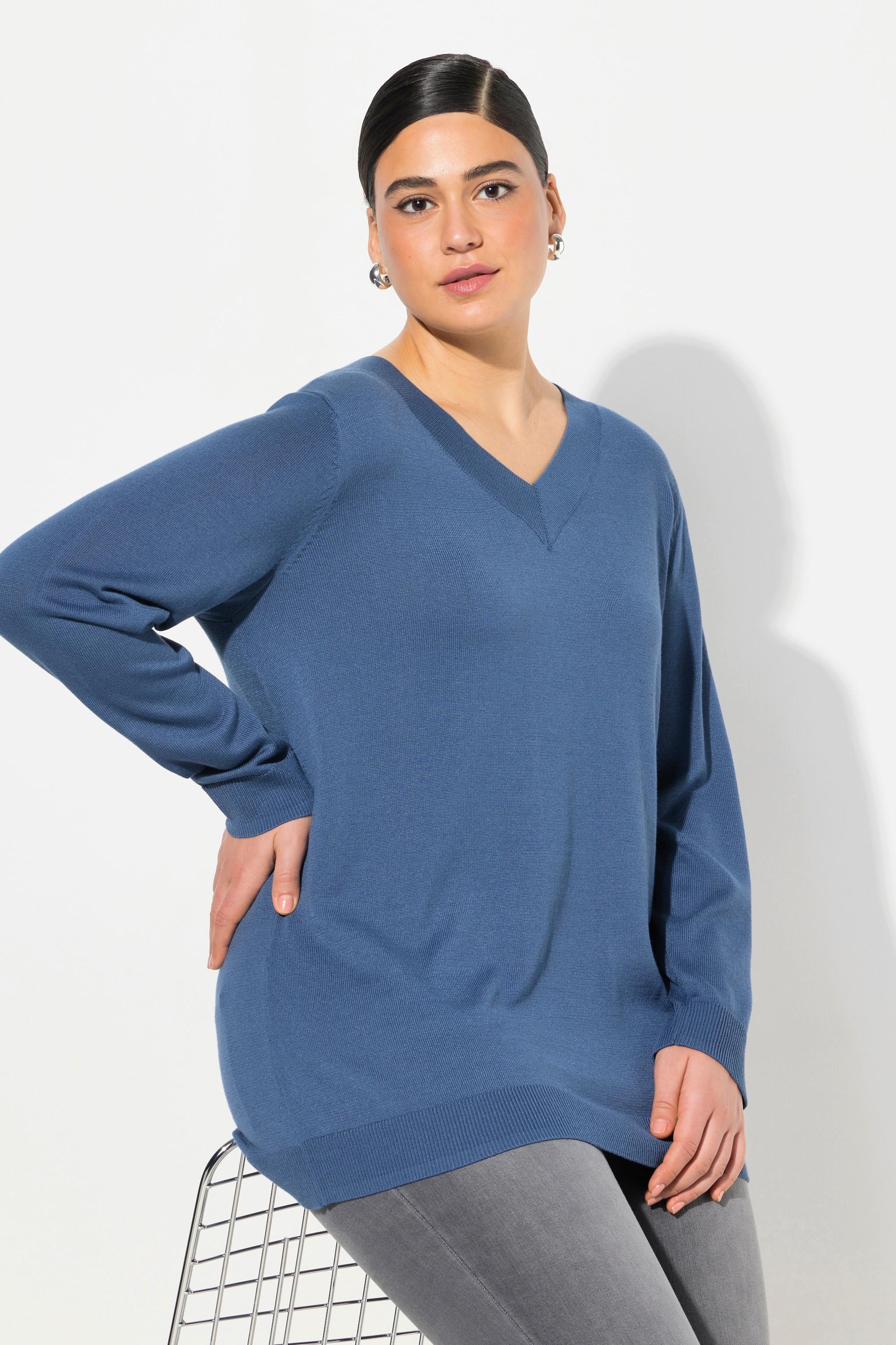 Ulla Popken  Pullover, V-Ausschnitt, Langarm, weicher Feinstrick 