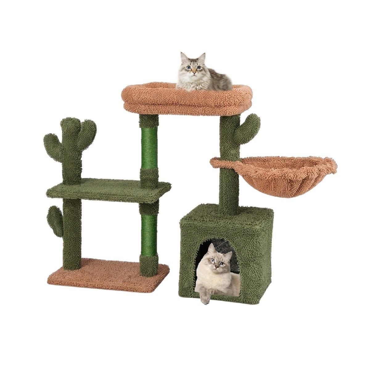 Northix  Griffoir cactus arbre à chat avec plateformes hamac grotte à chat vert + marron (81cm de haut) 