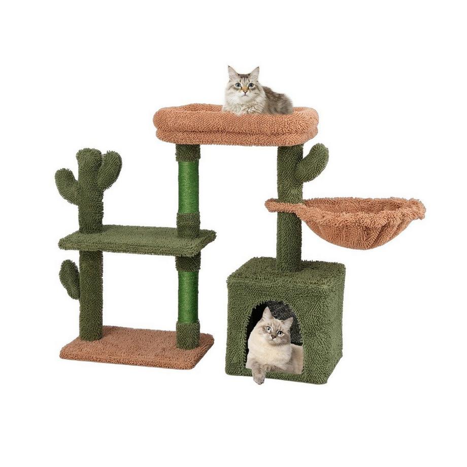 Northix  Griffoir cactus arbre à chat avec plateformes hamac grotte à chat vert + marron (81cm de haut) 
