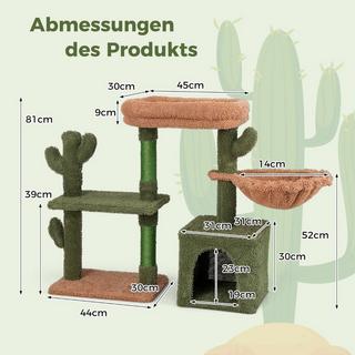 Northix  Griffoir cactus arbre à chat avec plateformes hamac grotte à chat vert + marron (81cm de haut) 