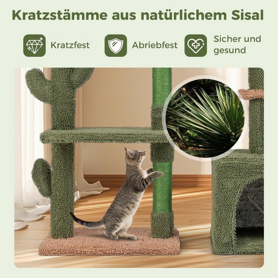 Northix  Griffoir cactus arbre à chat avec plateformes hamac grotte à chat vert + marron (81cm de haut) 
