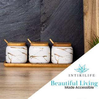 Intirilife zuccheriera set di 3 con coperchio e cucchiaio  