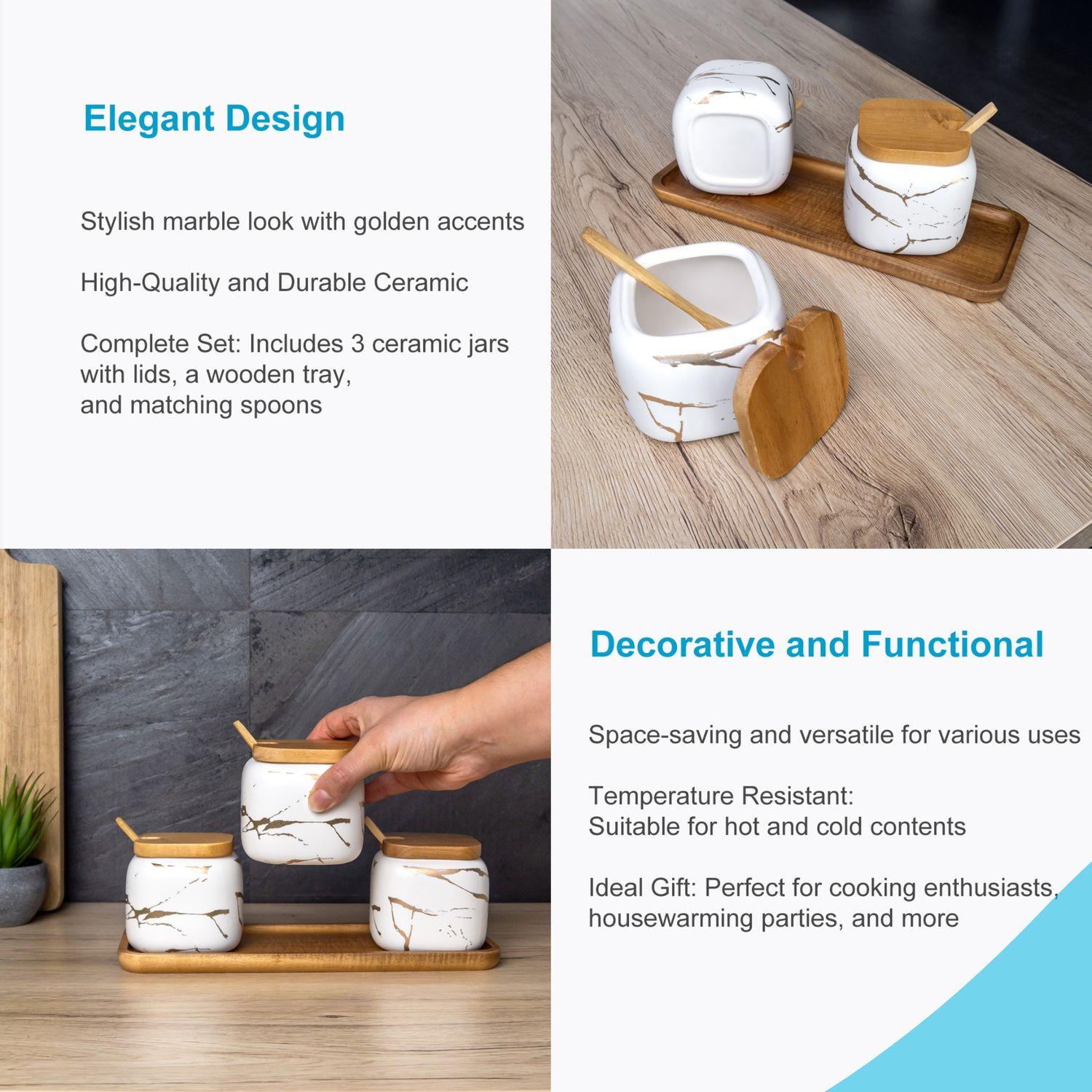 Intirilife zuccheriera set di 3 con coperchio e cucchiaio  