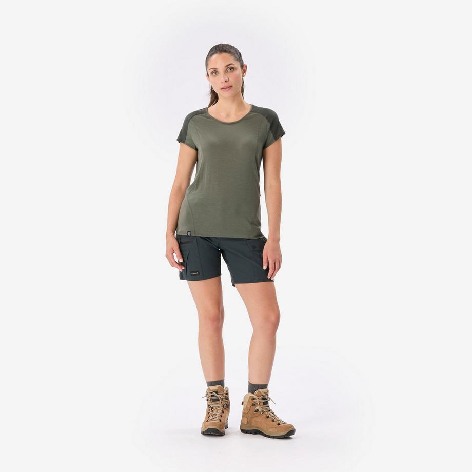 SIMOND TREK 500 -Trekking-T-Shirt mit kurzen Ärmeln aus Merinowolle, Merino Resist khaki 