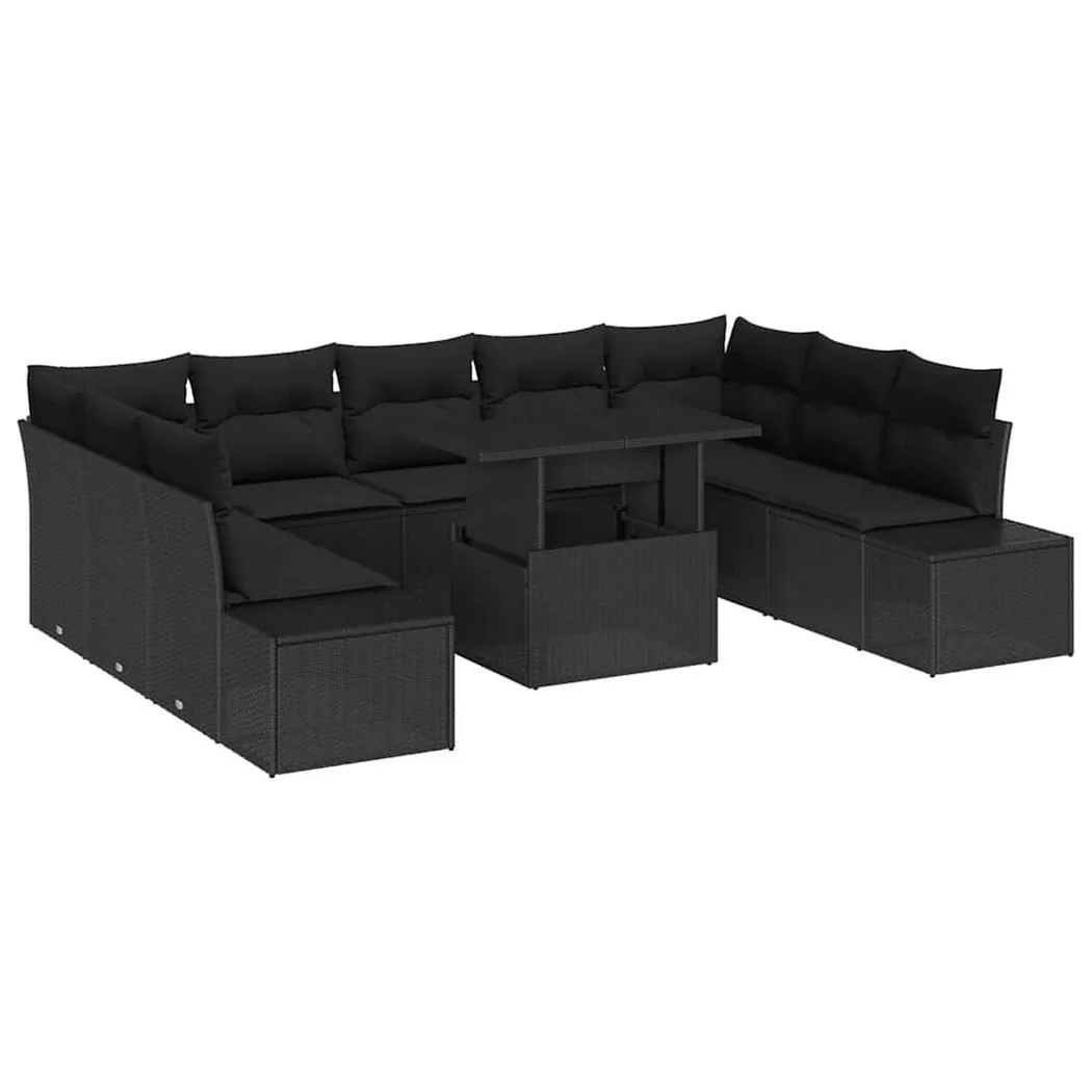 Vidaxl Set Divano Da Giardino 10 Pcs Nero Poly Rattan