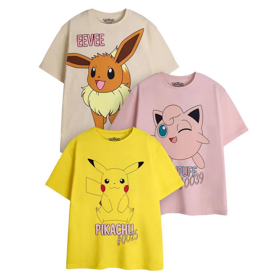 Maglietta Pikachu Eevee E Jigglypuff Ragazze Misura  (Confezione da tre)