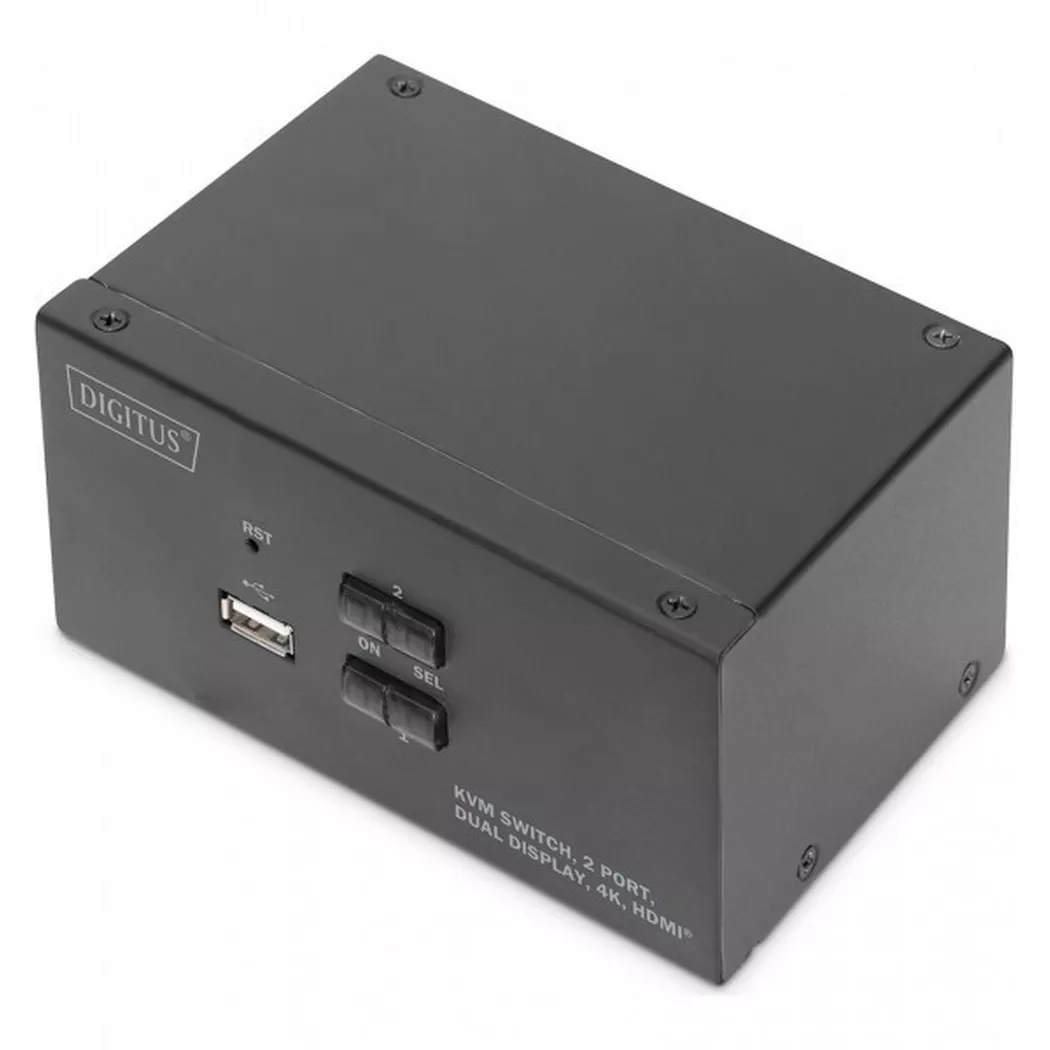 Digitus -  Switch KVM, 2 porte, schermo doppio, 4K, HDMI, Nero