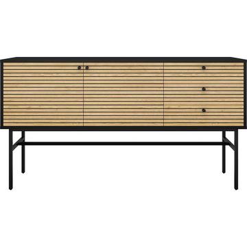Buffet en placage bois véritable 160x40x85 noir