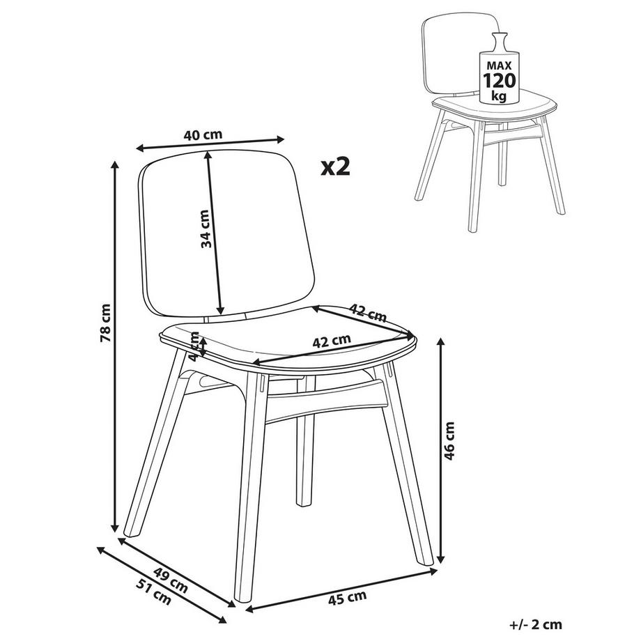 Beliani Lot de 2 chaises de salle à manger en Bois d'hévéa Rétro CHARLESTON  