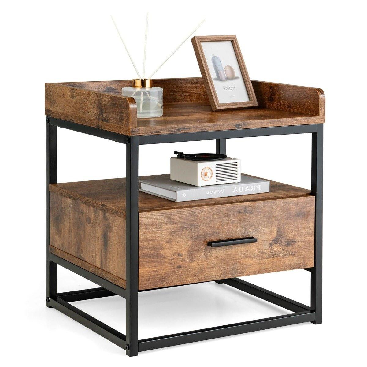 Northix Table d'appoint à 2 niveaux avec tiroir  