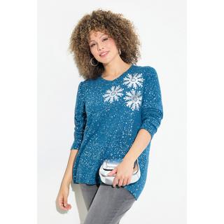 Ulla Popken  Sweat-shirt à col en V et manches longues, flocons de neige 