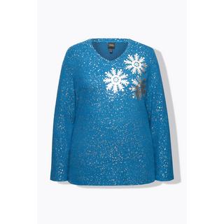 Ulla Popken  Sweat-shirt à col en V et manches longues, flocons de neige 