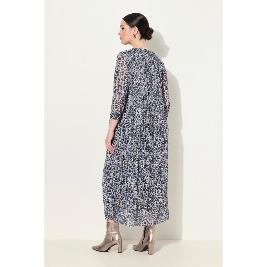 Ulla Popken Robe maxi en mesh motif léopard doublée décolleté rond manches 3/4  