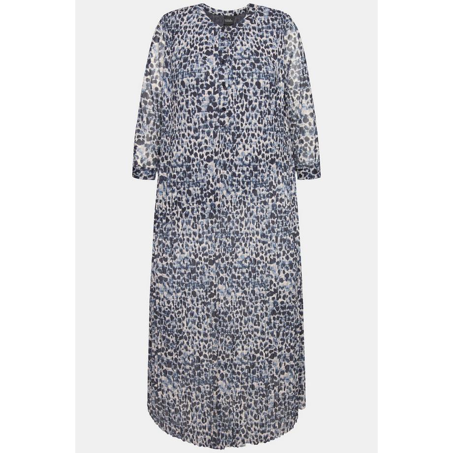 Ulla Popken Robe maxi en mesh motif léopard doublée décolleté rond manches 3/4  