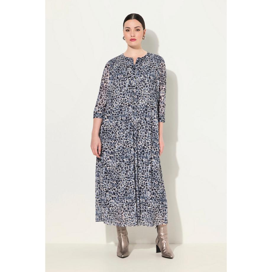 Ulla Popken Robe maxi en mesh motif léopard doublée décolleté rond manches 3/4  