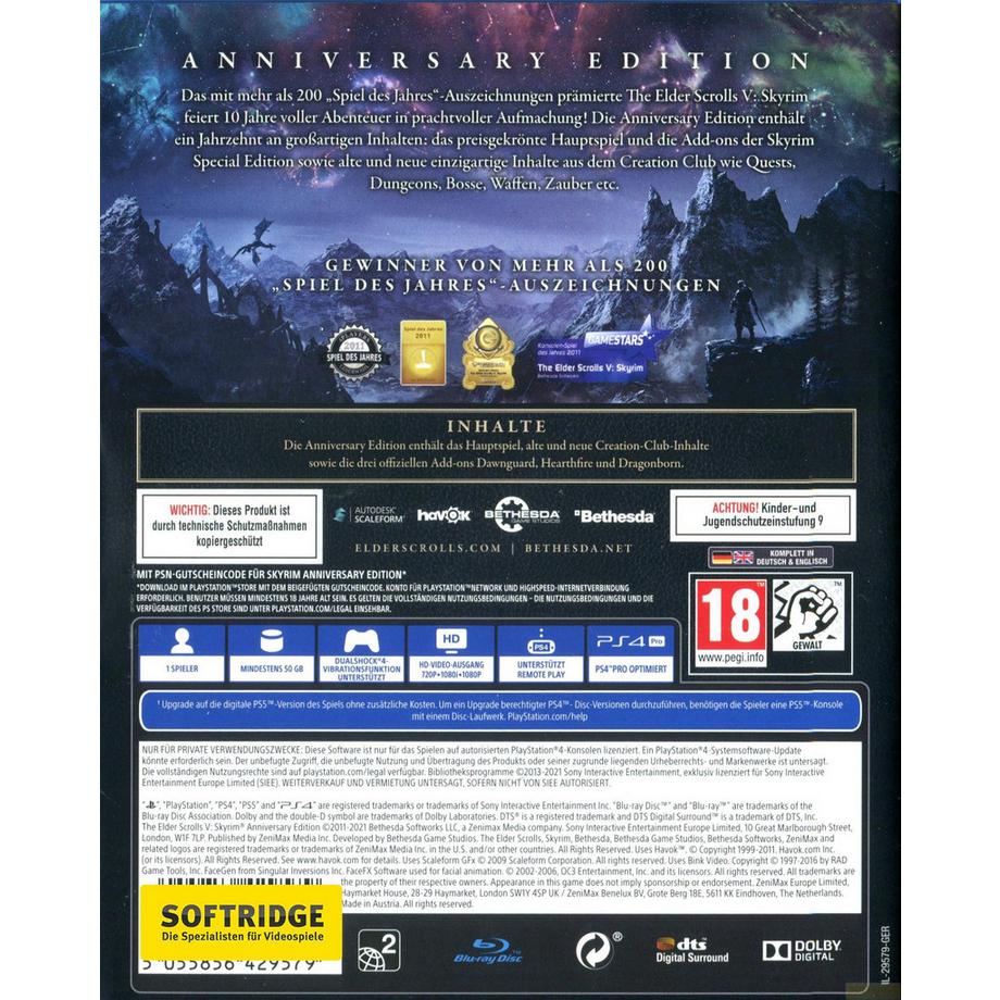 GAME  The Elder Scrolls V Skyrim Anniversary Edition Jubiläum Englisch, Deutsch PlayStation 4 