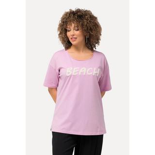 Ulla Popken  T-shirt à manches courtes. Coupe oversized avec décolleté rond. Message en tissu éponge 