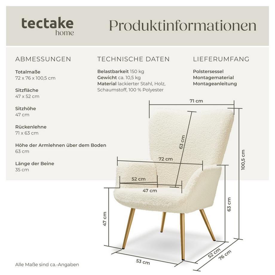 Tectake Sessel Hygge gepolstert Armlehnen und ergonomische Rückenlehne  